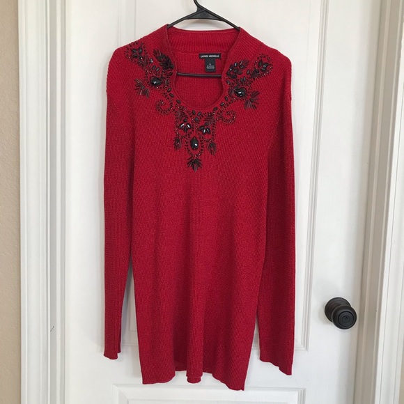 Lauren Michelle Deep Maroon Long Sleeves Dress w/ black bling rhinestones. So XL - Picture 8 of 8